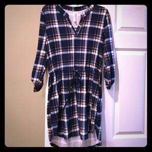 Navy and Gold Knit Plaid Tunic